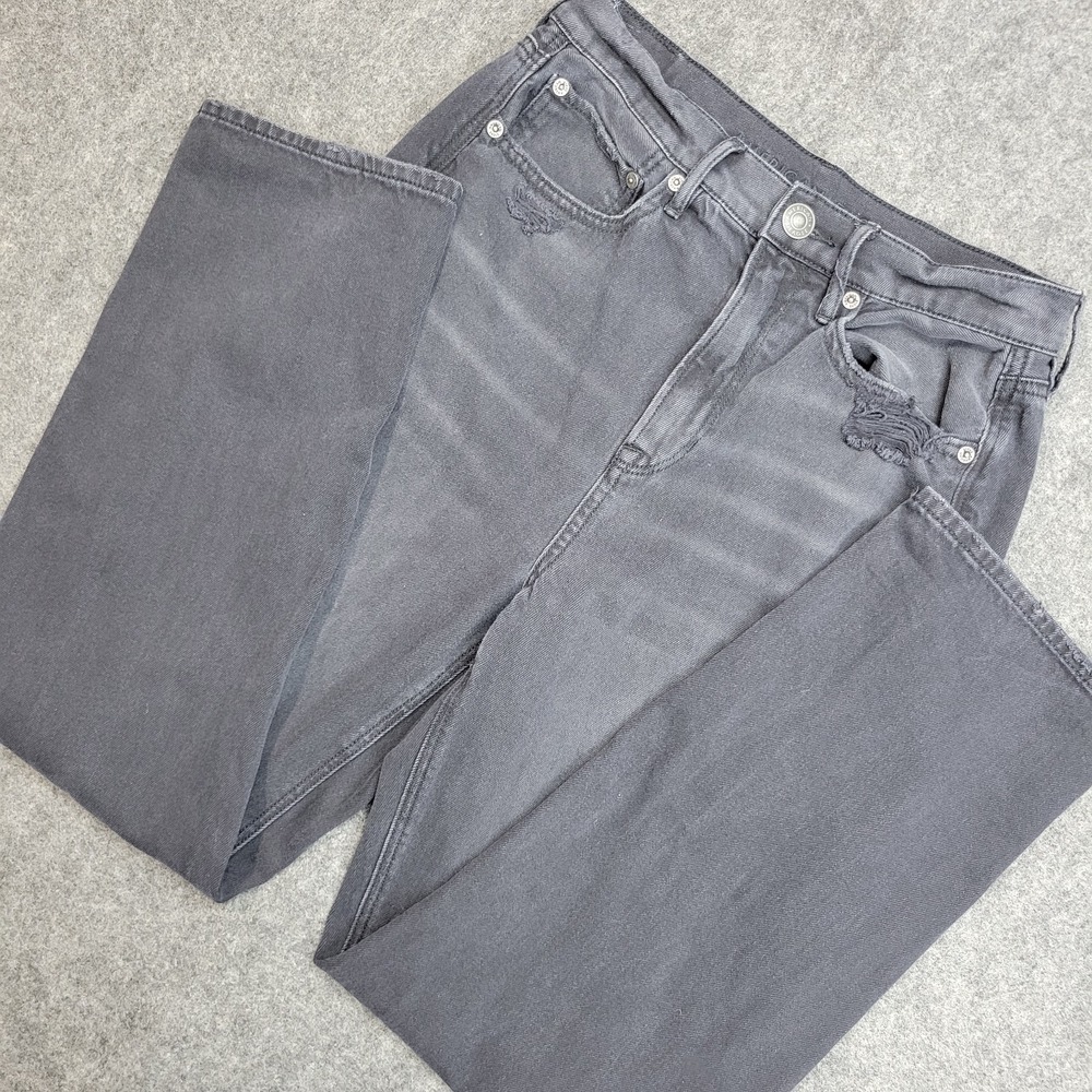 American Eagle Jeans Womens 6 Gray Stretch Ripped Highest Rise 90s Boyfriend
